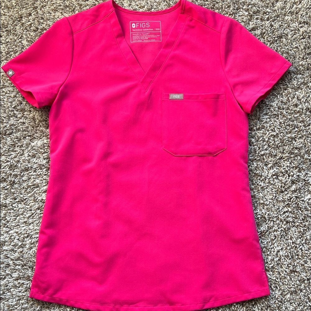 FIGS Women's Short Sleeve V-Neck Scrub Top in Hot Pink